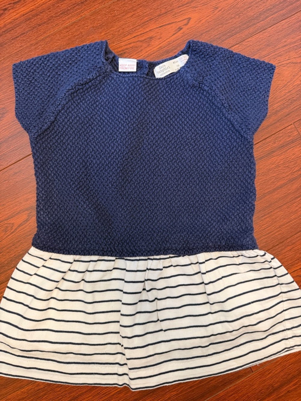 Zara BabyGirl Navy Knit Top with Striped Peplum Skirt